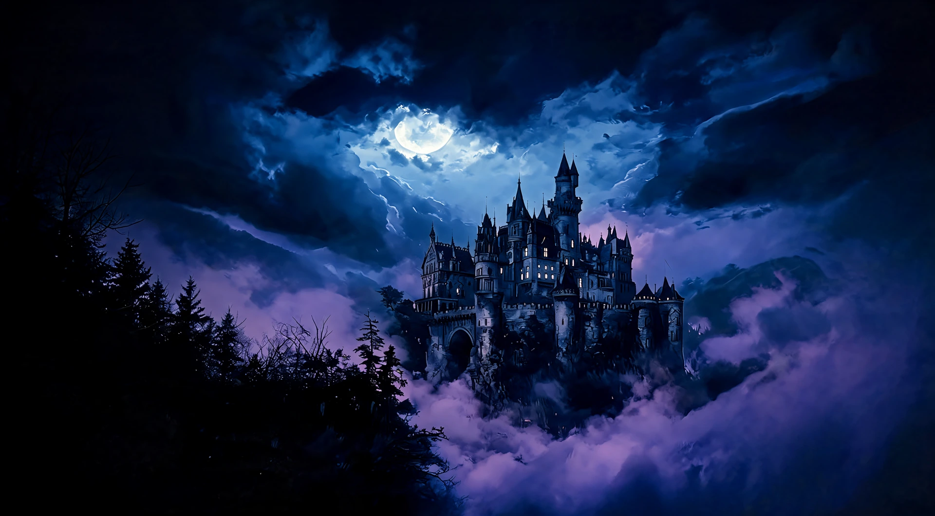 Ein Schloss bei Mondlicht